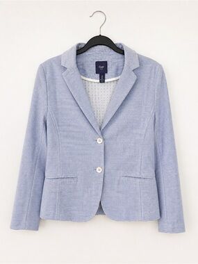 GAP 100% Cotton Blue Striped Blazer Jacket Tailored Lightweight Women’s Size 8